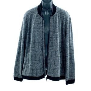 Ted Baker Men Jacket Grey Check Plaid Knit Full Zip Track Bomber Slim Fit Sz XXL